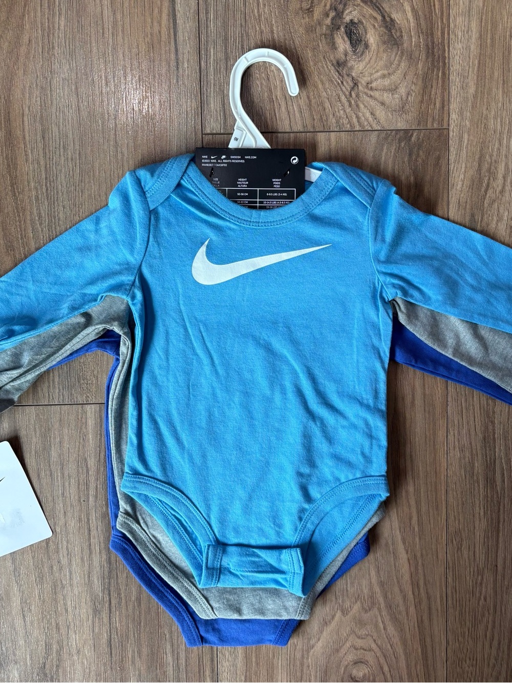 Nike Blue, Light Blue & Gray Smiley 3-Pack Baby Bodysuits - Picture 3 of 5